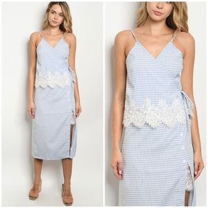 LAST ONE❗GILLI Blue Gingham 2-Piece Midi Skirt Set